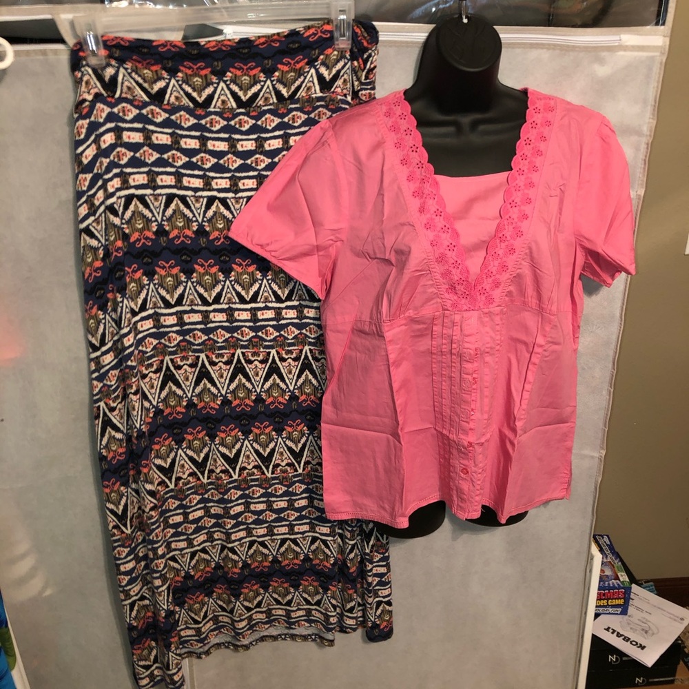Denim &Co. Top w/ Matching Maxi Skirt